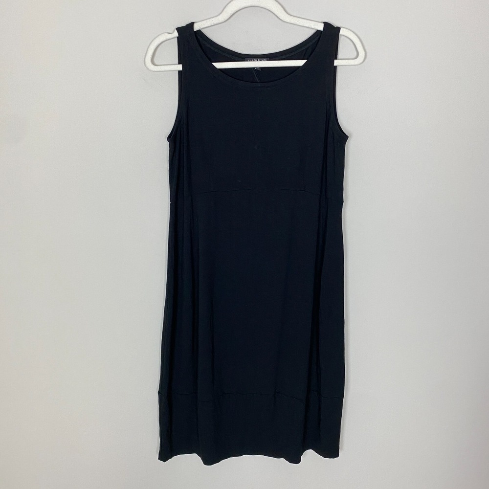 Eileen‎ Fisher Black Jersey Knit Dress Keyhole Back Stretchy Sleeveless Womens S